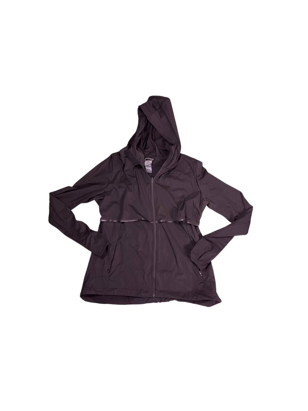 Champion Vented Full Zip Running Jacket Large Black Windbreaker Thumbholes
